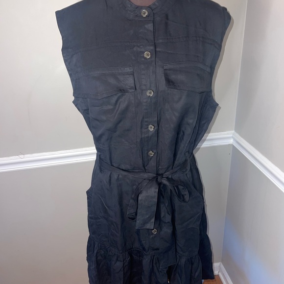 Banana Republic Factory Tencel Black Mini Sleeveless Dress Tie Waist Womens L - Picture 2 of 6